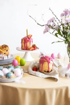 Easter table setting. Easter cake craffin Stock Photos