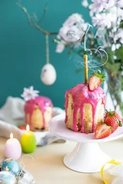 Easter table setting. Easter cake craffin Stock Photos