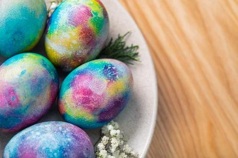Easter table setting with eggs and forest Stock Photos