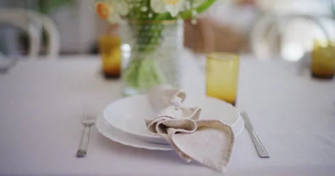 Easter Table Setting with Flowers Stock Footage 308204149