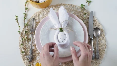 Easter table setting for the holiday. Easter table decoration. the decorator Stock-Footage 108325564