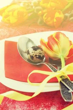 Easter table setting Stock Photos