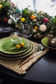 Easter table setting Stock Photos