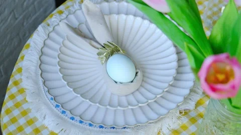 Easter table setting with spring flowers. Stock Footage 332702017