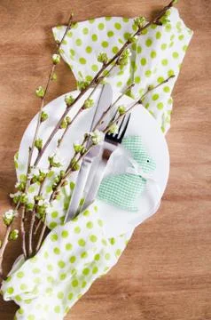 Easter table setting with spring flowers. Stock Photos