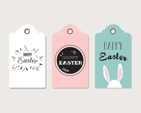 Easter tags, labels with cute bunny and flowers Stock Illustration