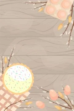 Easter template with space for text. Flat lay background with Easter eggs and 库存插图
