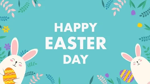 Easter text, animated footage in 4K. Close up text and rabbit on green backgroun Stock Footage 104826176