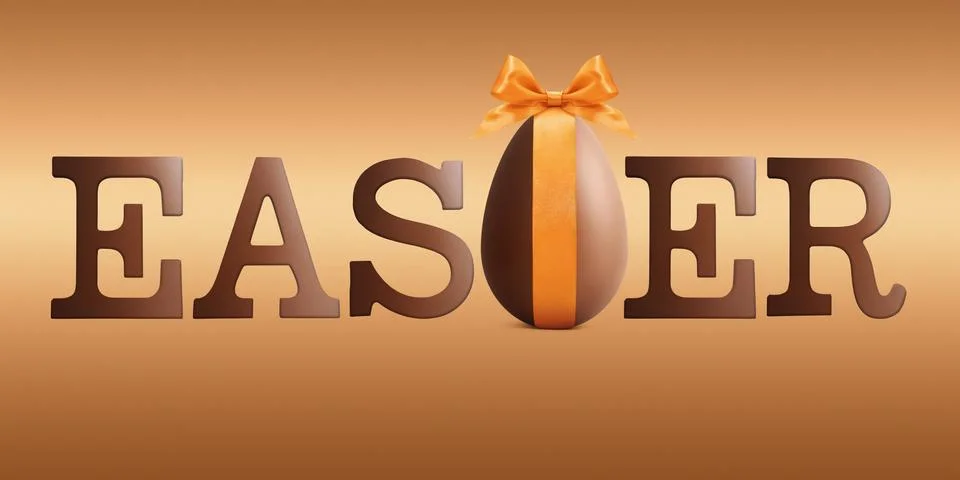Easter text with chocolate easter egg and ribbon bow Stock Illustration