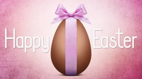 Easter text with chocolate easter egg and pink ribbon bow Stock Illustration