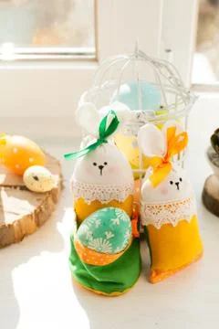 Easter textile basket Stock Photos
