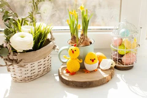 Easter textile basket Stock Photos