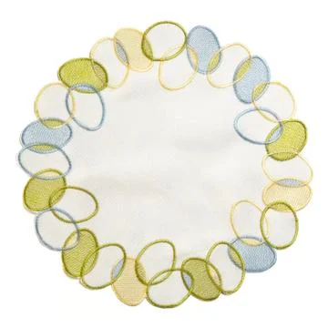 Easter textile round tablecloth isolated on white background. Top view Stock Photos