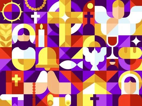 Easter theme in bauhaus geometric style arrange as grid Stock Illustration
