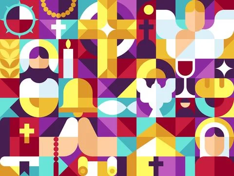 Easter theme in bauhaus geometric style arrange as grid Stock Illustration