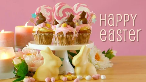 Easter theme candy land drip cupcakes with animated text greeting. Stock Footage 104020009