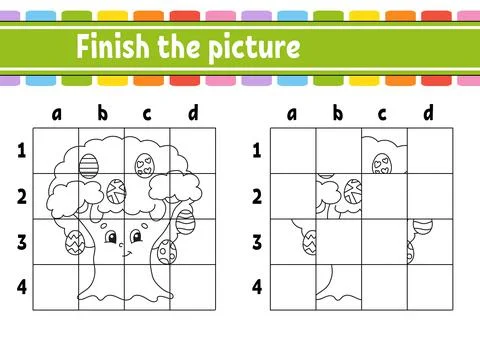 Easter theme. Finish the picture. Coloring book pages for kids. Education dev Stock Illustration