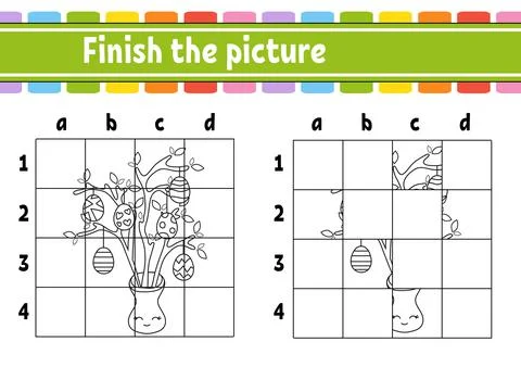 Easter theme. Finish the picture. Coloring book pages for kids. Education dev Stock Illustration