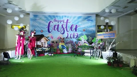 Easter Theme Photo Booth Backdrop at Sam Ratulangi Airport Stock Footage 130219323