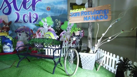 Easter Theme Photo Booth Backdrop at Sam Ratulangi Airport Stock Footage 130219375