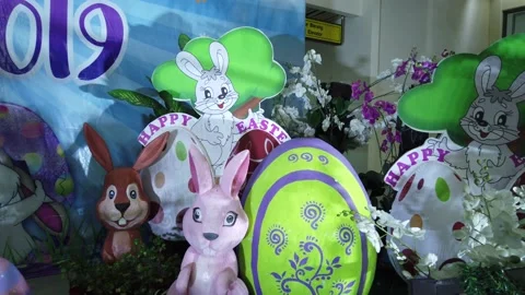 Easter Theme Photo Booth Backdrop at Sam Ratulangi Airport Stock Footage 130219713