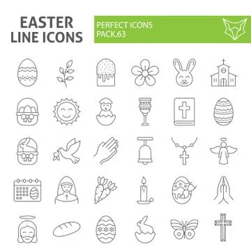 Easter thin line icon set, spring holiday symbols collection, vector sketches Illustrazione stock