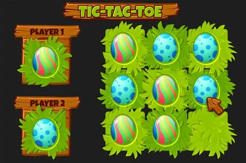 Easter TIC-TAC-TOE ,game UI. Board game playing field with colored eggs. Funn Stock Illustration