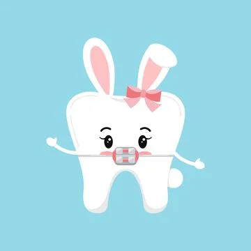 Easter tooth in braces icon vector clip art dental kid illustration. Stock Illustration