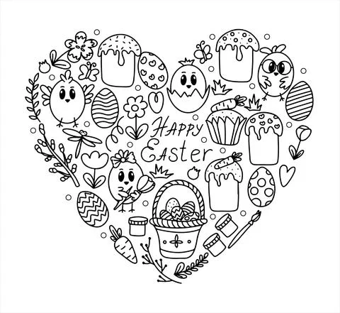 Easter traditional doodle collection - eggs, chickens, basket, Christian vector Stock Illustration