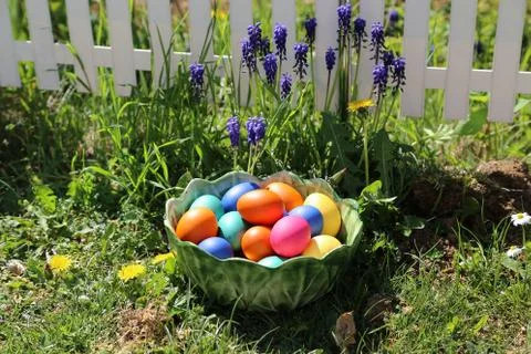 Easter traditions. Compositions with painted Easter eggs Stock Photos