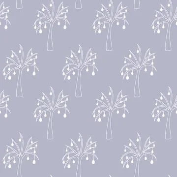 Easter tree. Drawing with white lines. Seamless horizontal border. イラスト素材