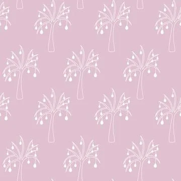 Easter tree. Drawing with white lines. Seamless horizontal border. イラスト素材