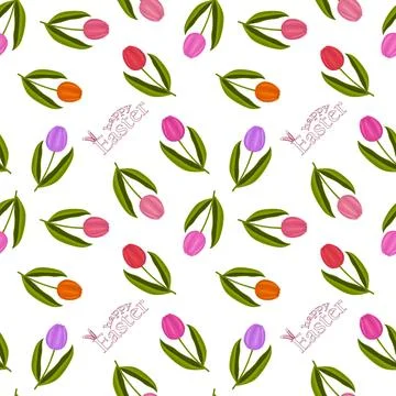 Easter Tulip Seamless Pattern - Spring Floral Digital Background Stock Illustration