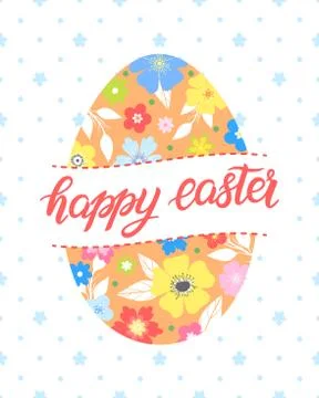 Easter typography.Happy Easter - hand drawn lettering with colorful easter eg Stock Illustration