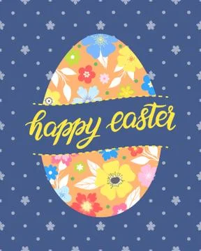 Easter typography.Happy Easter - hand drawn lettering with colorful easter eg Stock Illustration