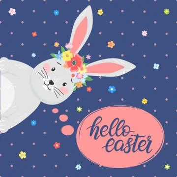 Easter typography.Hello Easter - hand drawn lettering with colorful eggs,diff Illustrazione stock