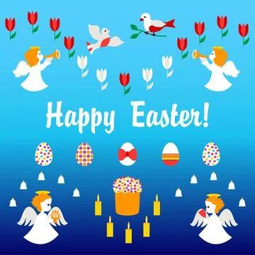 Easter vector card with angels イラスト素材