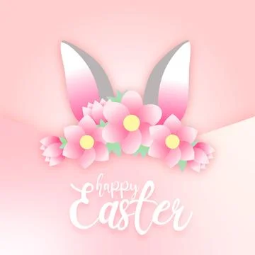 Easter vector card with pink flowers and rabbit ears. Illustrazione stock