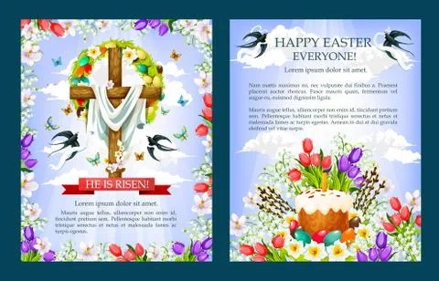 Easter vector crucifix cross, paschal cake poster Stock Illustration