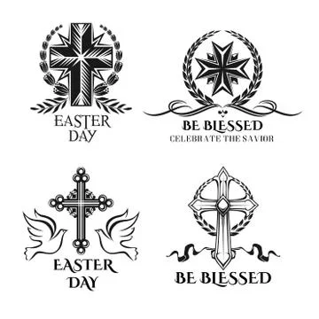 Easter vector crucifix cross symbols for greeting 스톡 일러스트