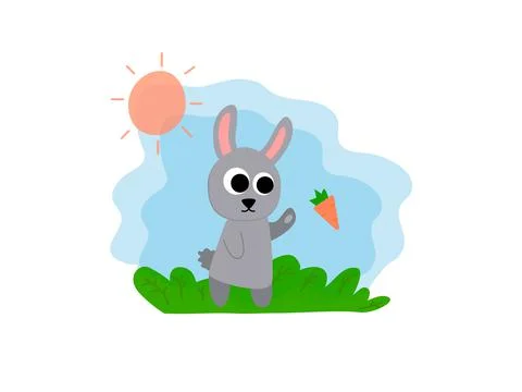 Easter vector with cute bunny, rabbit, hand drawn illustration. Postcard or Illustrazione stock