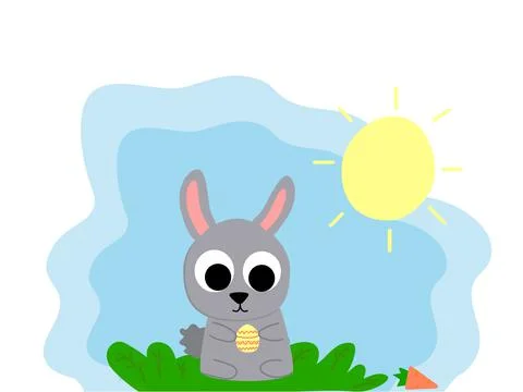 Easter vector with cute bunny, rabbit with egg, hand drawn illustration Stock Illustration