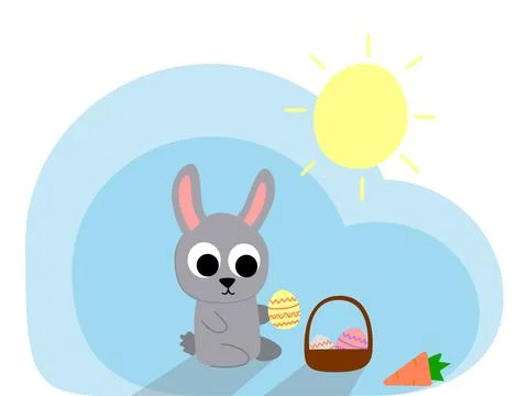 Easter vector with cute bunny, rabbit with basket, hand drawn illustration Illustrazione stock