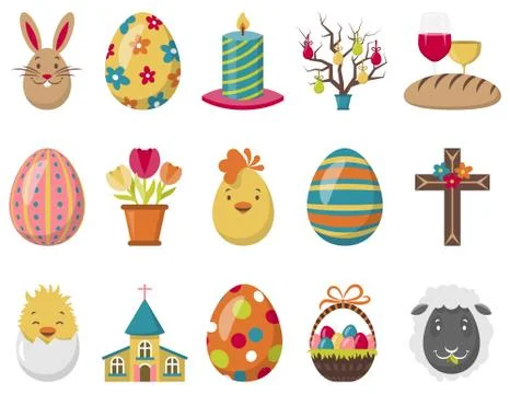 Easter vector icons set colorful isolated Stock Illustration