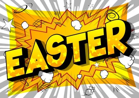 Easter - Vector illustrated comic book style phrase on abstract background.Ea Illustrazione stock