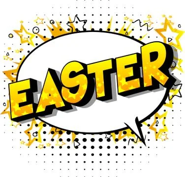 Easter - Vector illustrated comic book style phrase on abstract background. Illustrazione stock