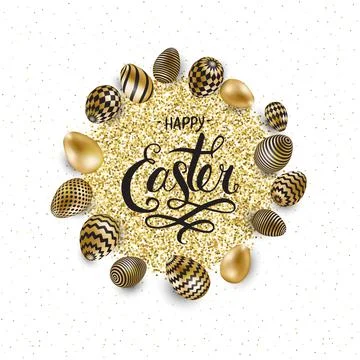 Easter vector illustration with calligraphic greeting and Easter eggs decorated Stock Illustration