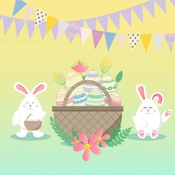 Easter vector illustration with egg, bunny (rabbit) and flower. Spring religi 스톡 일러스트
