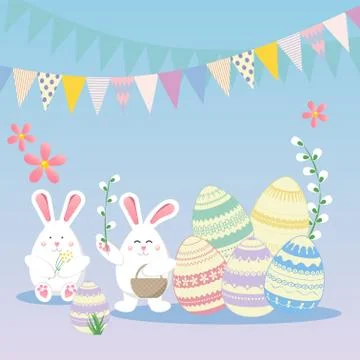 Easter vector illustration with egg, bunny (rabbit) and flower. Spring religi Stock Illustration