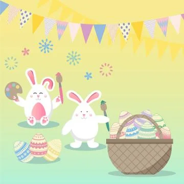 Easter vector illustration with egg, bunny (rabbit) and flower. Spring religi Stock Illustration